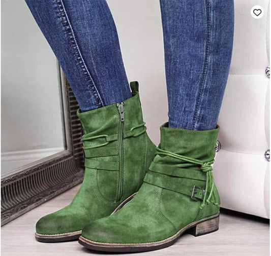 Western Boots Women Buckle Ankle Boots Side Zipper Shoes - Mode, Schuhe & Taschen online kaufen - Koolo.de